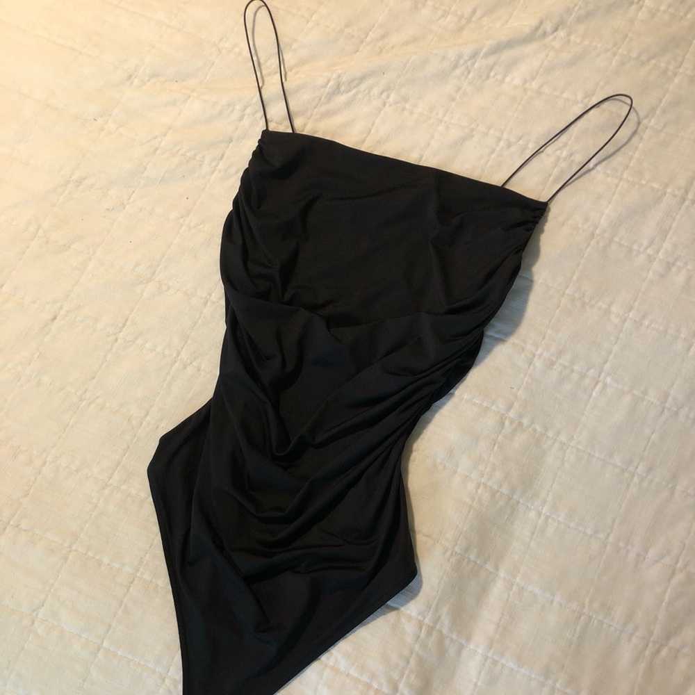 H&M Black Ruched Thong Bodysuit